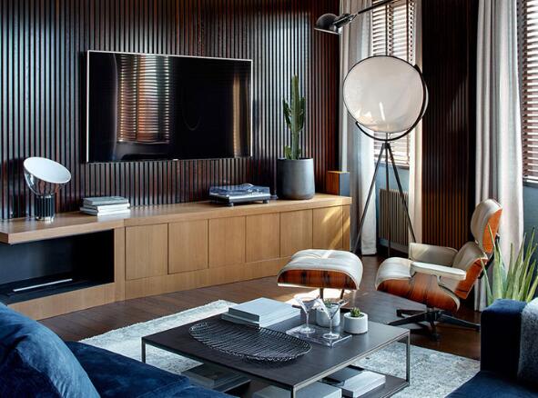 北欧风格的男性公寓采用木饰面板装修 简洁英朗舒适1
