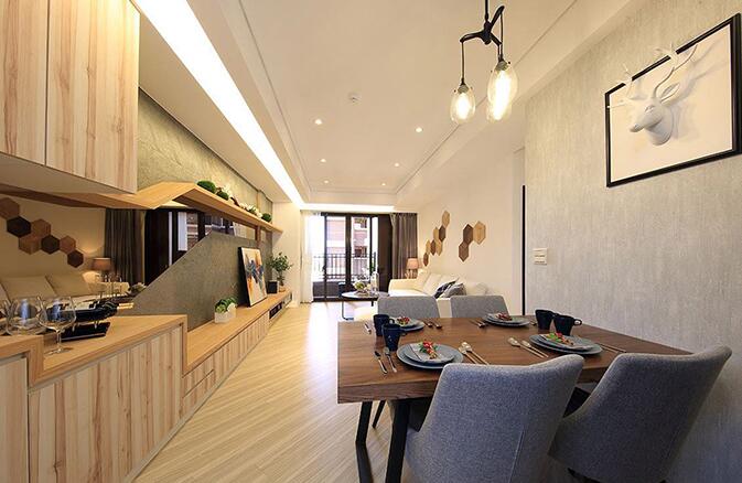 木饰面板创意餐厅装修效果图 长客厅木饰米板享受高品质生活2