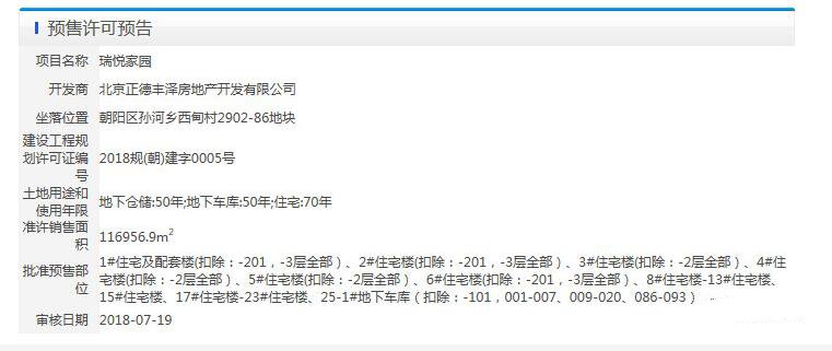北京朝阳区共有产权项目：瑞悦家园拿到预售证近期将开盘销售1
