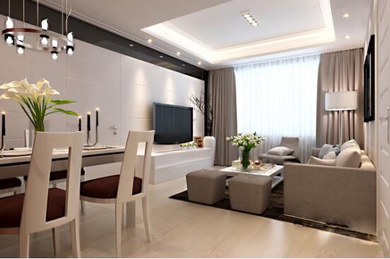 客厅三个靠墙摆放灰色布艺沙发装修效果图 简约可借鉴的装修设计