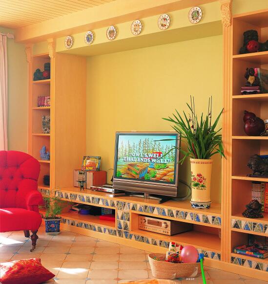 地中海风格电视墙装修效果图 给你一个地中海特色电视客厅4