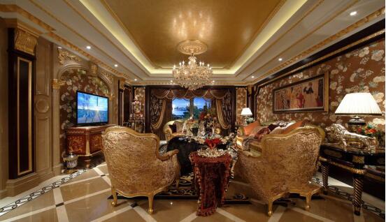 金色奢华欧式客厅电视背景墙装修效果图 让您立马变“土豪”