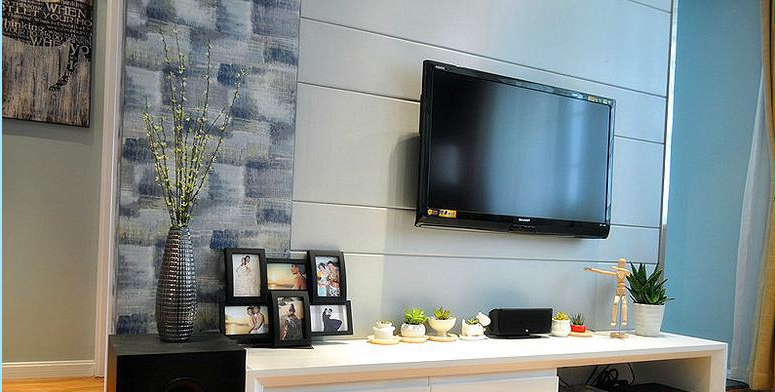 淮南锦绣东苑现代客厅小型软包电视墙白色电视柜木质客厅地板效果图