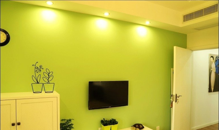 淮北海容龙溪水岸现代卧室绿色背景墙挂墙电视墙白色储物柜中央空调效果图