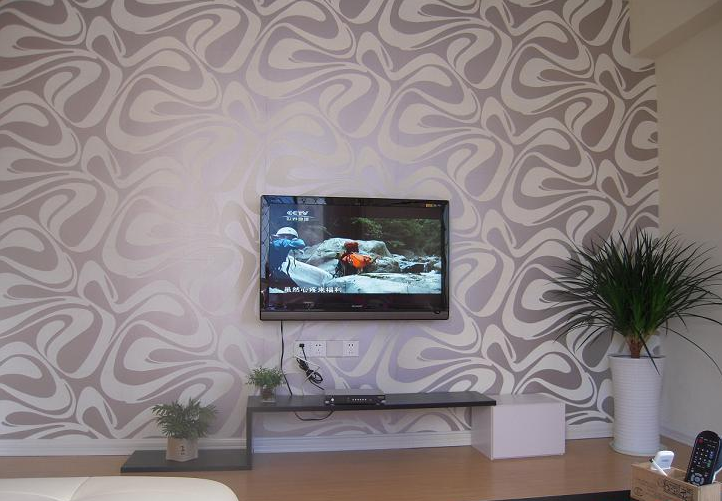 福州郭宅新村10平米小户型客厅现代电视背景壁纸简约电视柜黑色茶几效果图