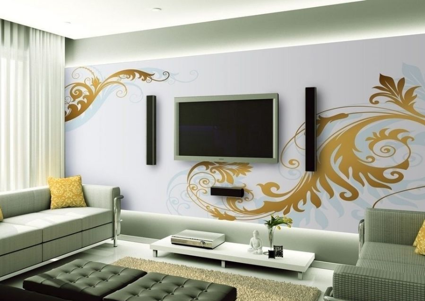龙岩登高小区现代简约客厅电视墙壁纸方形沙发拉扣沙发凳客厅地毯效果图