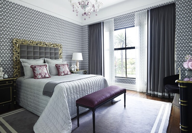 彩色壁纸奢华精美的美式风格卧室装修效果图
