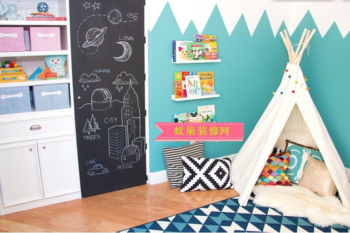 一组DIY亮丽多彩的蓝色儿童房装修效果图
