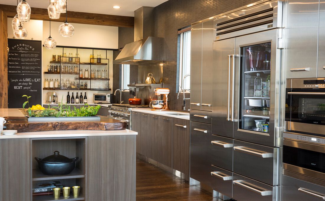 6张美式专业级的不锈钢式的开放式厨房装修效果图