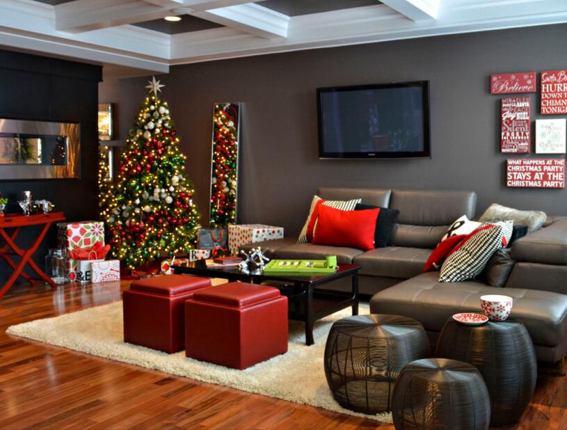 北京阳光上东美式圣诞节风格的客厅装饰效果图 有一颗圣诞树哦