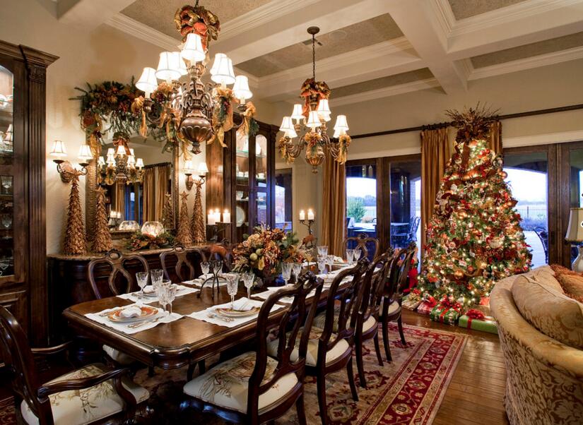 首开国风美唐欧式奢华的圣诞节风格的餐厅装修效果图