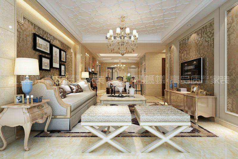 苏州尚城国际欧式古典风格的102平三居客厅装修效果图