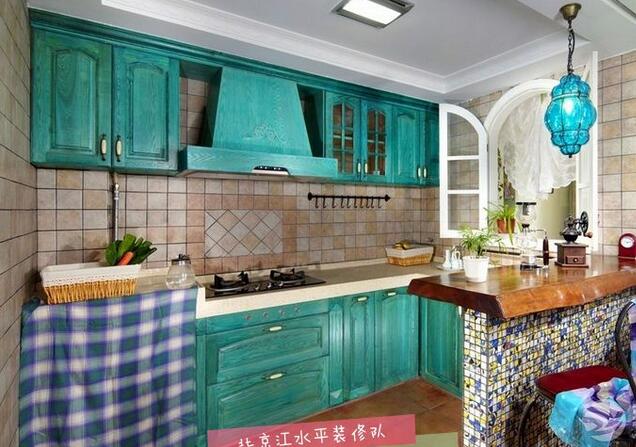 北京西坝河小区两居室美式复古风格的厨房装修效果图