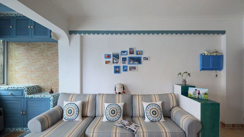 天通苑东一区73平米两居室地中海风格客厅沙发背景墙装修效果图