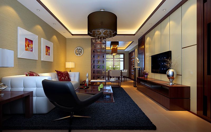 中信城三期190平新中式风格大四居客厅装修效果图