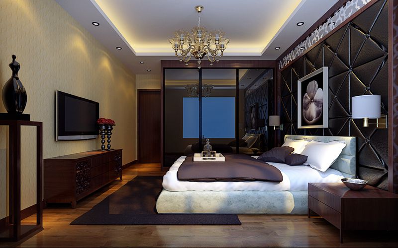 中信城三期190平新中式风格大四居卧室装修效果图