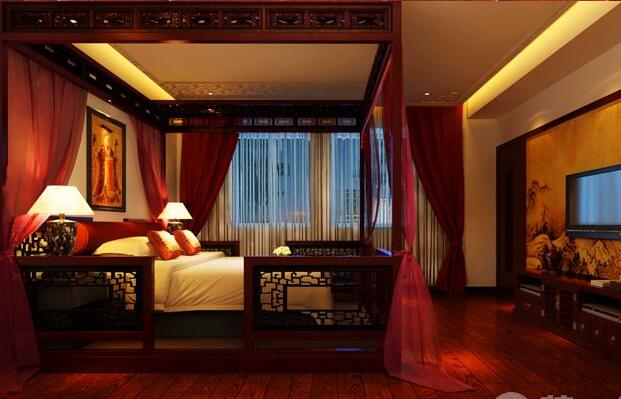 永定河孔雀城新中式红木色风格卧室装修效果图