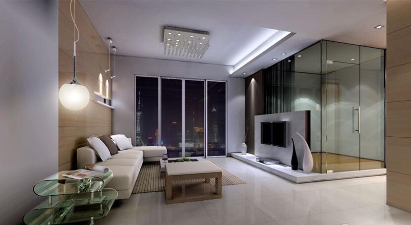 北京苹果社区现代简约98平米客厅玻璃门装修效果图