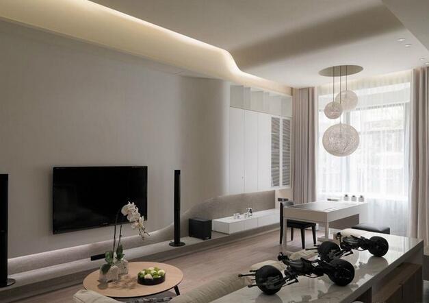 北京珠江帝景白色调的现代简约风格的客厅装修效果图