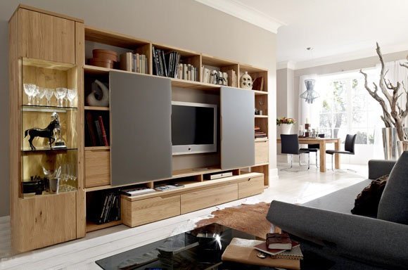 客厅实木储物柜抽拉式电视背景墙效果图