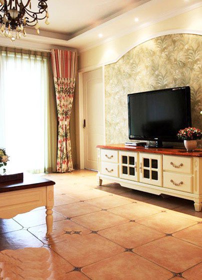 美式古典实木风格电视柜电视墙客厅装修效果图