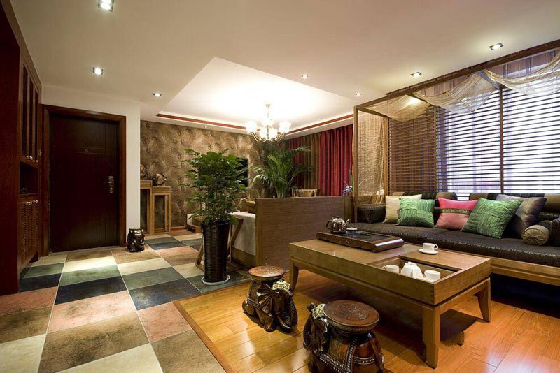 2张东南亚风格实木主题客厅装修效果图
