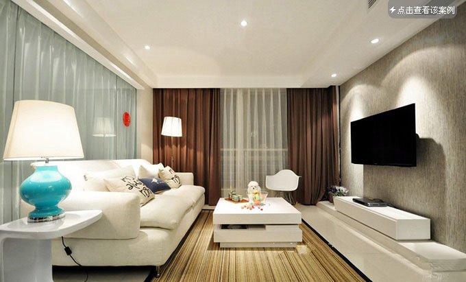阳江华苑花园二居室现代简约风格灰色电视墙白色电视柜一字型沙发客厅装修效果图