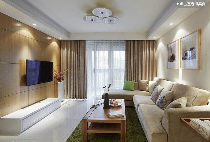 阳江裕环雅居一居室L型布艺沙发抹茶色地毯客厅装修效果图