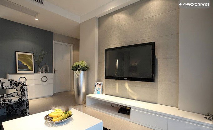 阳江锦上居两居室60平米白色电视柜灰色电视墙客厅装修效果图