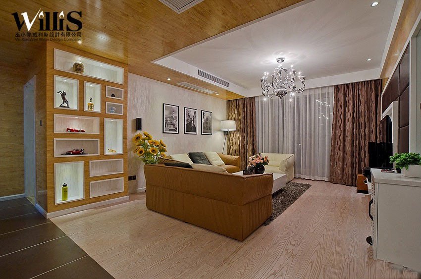 北京新街坊佳兴园沙发照片墙实木博古架客厅装修效果图