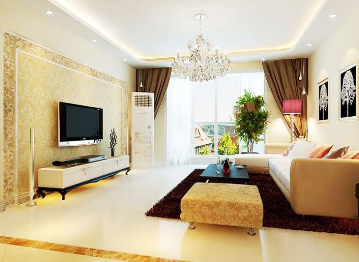 上海森都公寓五居室褐色窗帘客厅飘窗深色地毯客厅装修效果图