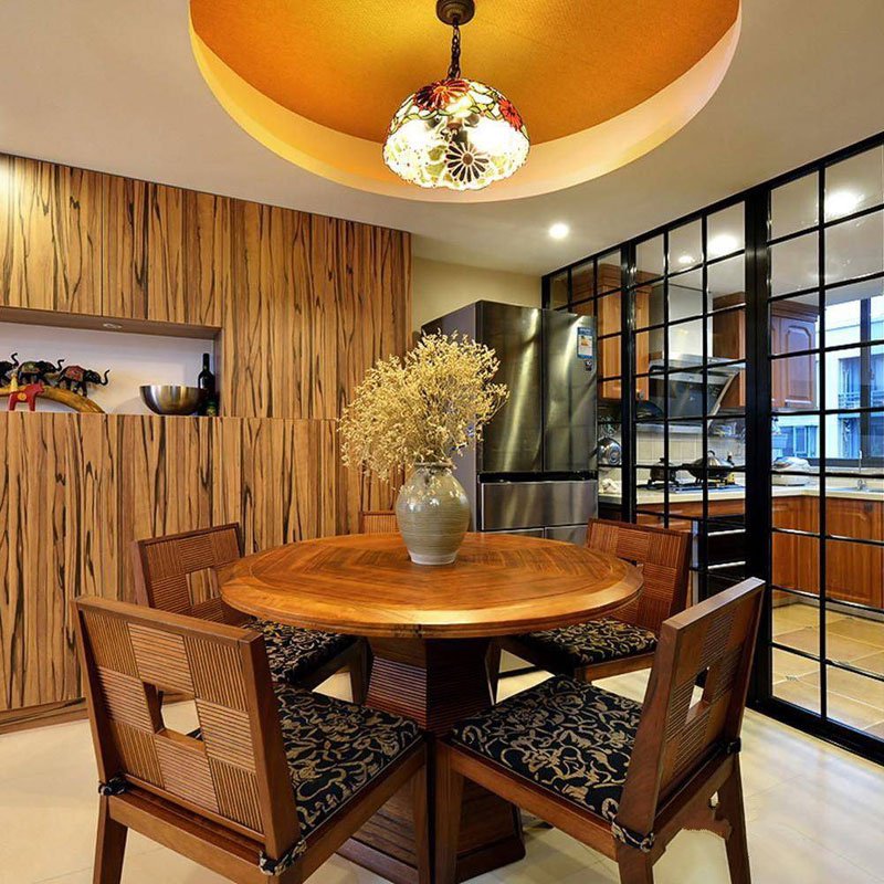 上海海昌苑两居室70平米纯实木日式风格圆形吊顶餐厅装修效果图