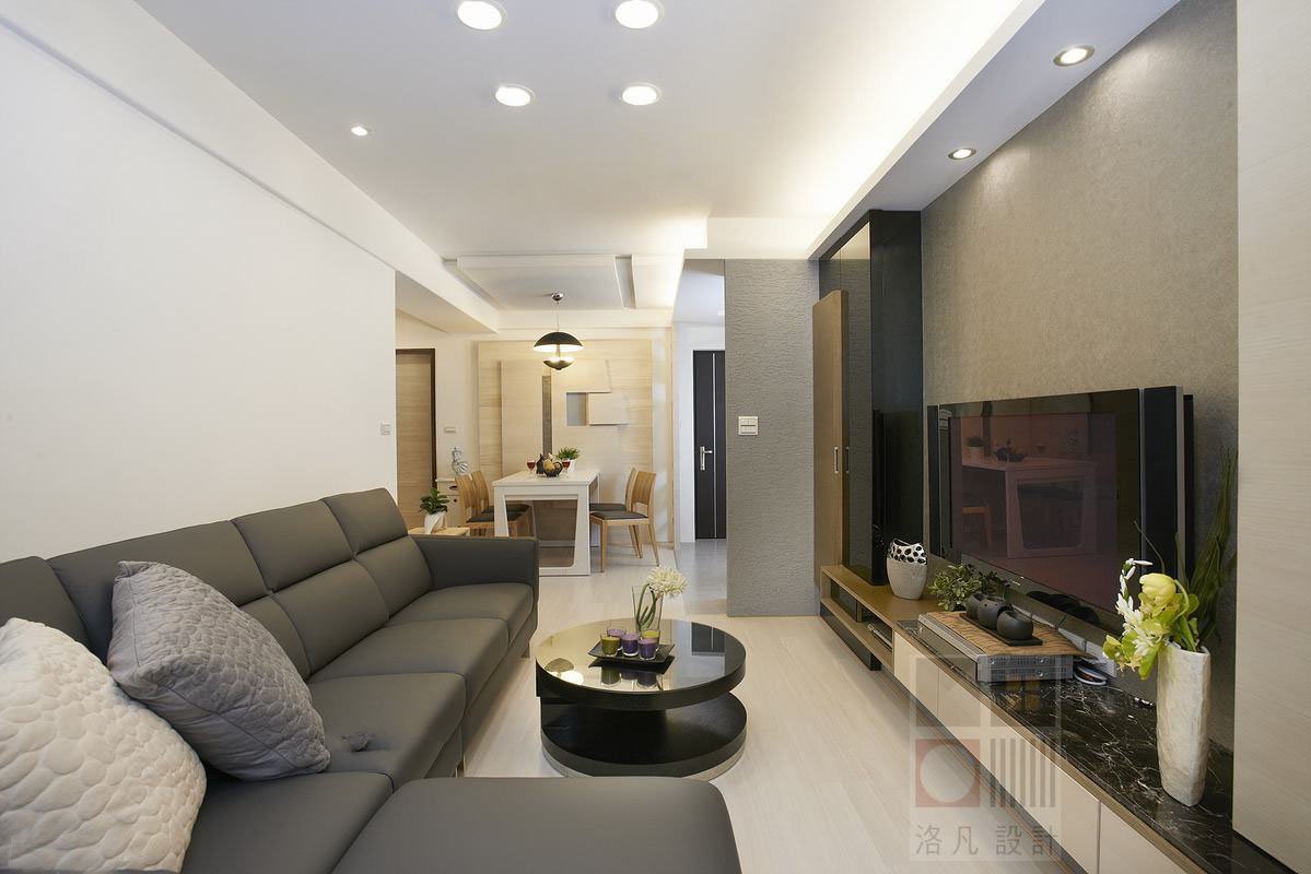 南京共青团路住宅简欧风格客厅餐厅一体灰色L型沙发装修效果图