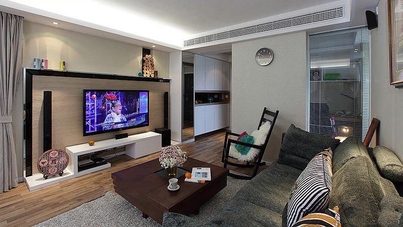 杭州御跸苑北欧风格15平米灰色沙发实木地板客厅装修效果图