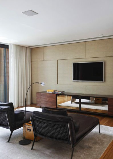 邢台九璟台一居室50平米日式风格实木板电视墙客厅效果图