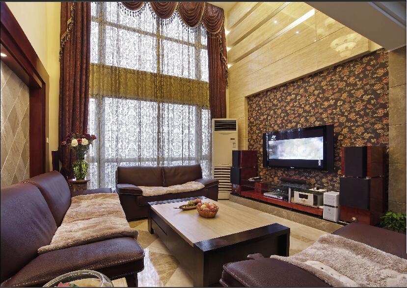 秦皇岛红光宜居复古欧式客厅落地窗电视柜沙发背景墙效果图