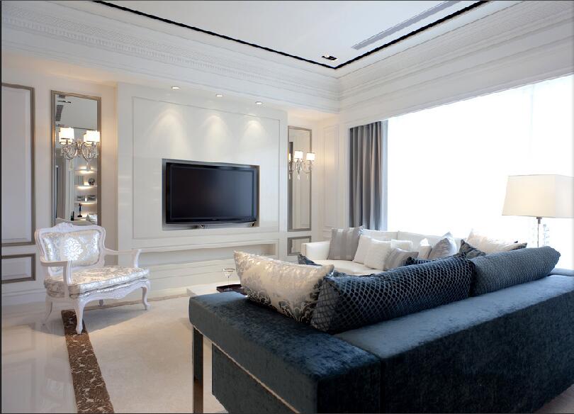 邯郸美的城欧式客厅沙发背景墙射灯地面瓷砖镜面效果图
