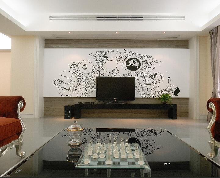 邯郸滏明苑欧式客厅黑白壁画电视背景墙镜面茶几效果图