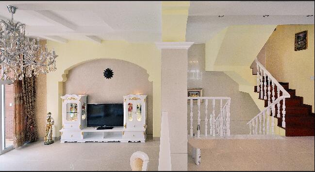 邢台水晶home欧式复式跃层拱形凹形电视背景墙楼梯效果图