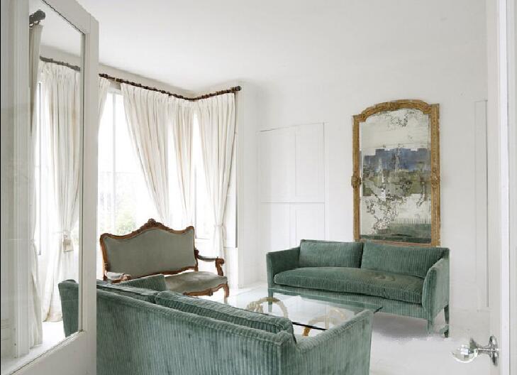 张家口清林雅筑现代简约白色窗帘布艺沙发客厅背景墙效果图