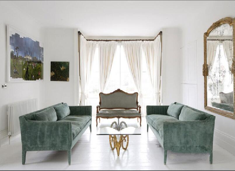 张家口锦绣花园现代沙发白色窗帘绒布沙发茶几效果图