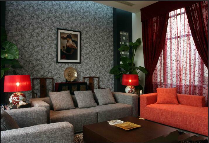 沧州华油.万和园现代麻布沙发茶几小窗户客厅窗帘效果图