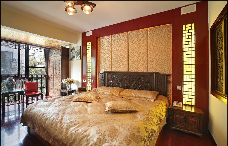 衡水怡园小区中式古典卧室镂空床头吊灯阳台实木家具效果图