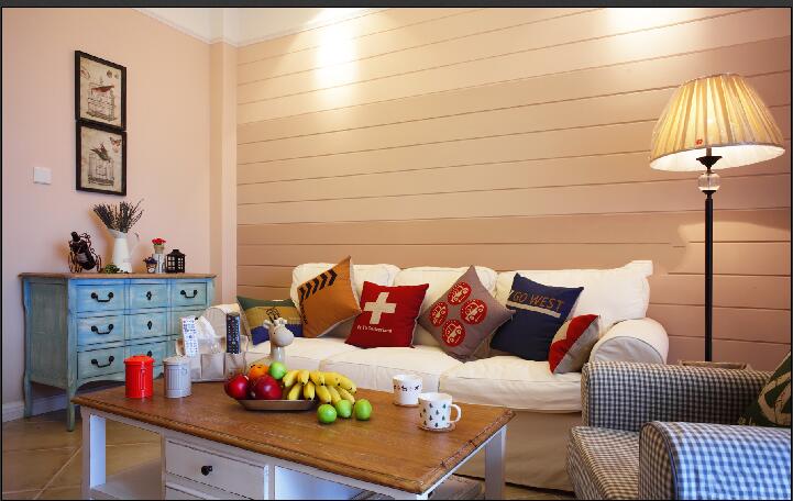衡水泰一尚城现代沙发简约客厅木质沙发背景墙落地灯效果图