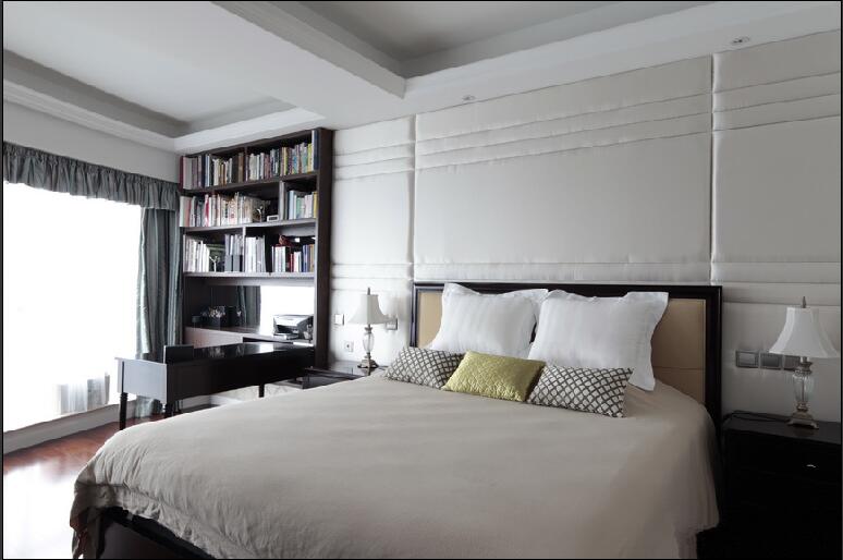 衡水金麦小区现代简约白色风卧室床头书桌书柜效果图