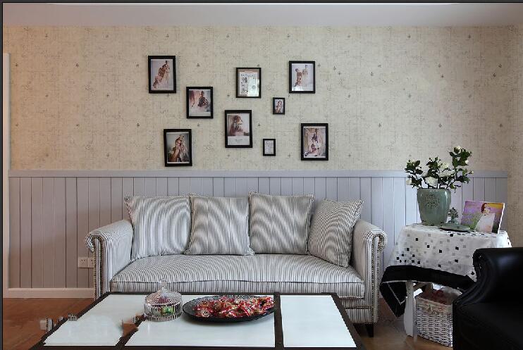 晋城蕴麒嘉园田园风格条纹沙发实木护墙板壁纸效果图