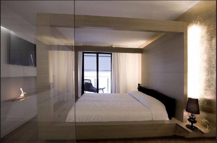 晋中泰和佳园现代简约框架床榻榻米台灯卧室落地窗效果图