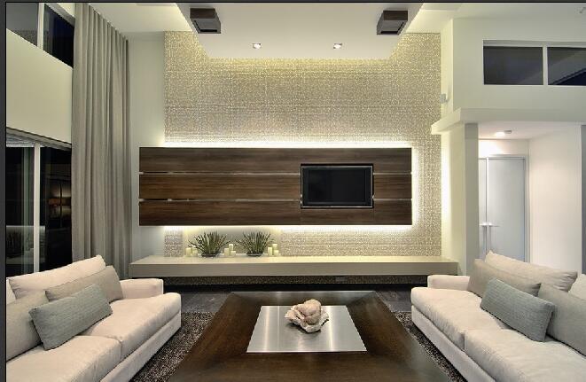 晋中安居小区20平米客厅嵌入式电视墙灯带射灯效果图