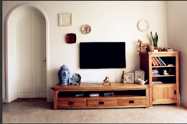 临汾紫荆花园简约小户型客厅实木电视柜储物柜效果图