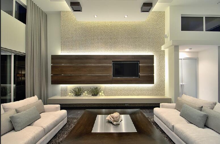 大同世纪名苑日式嵌入式木板电视墙客厅三室一厅效果图